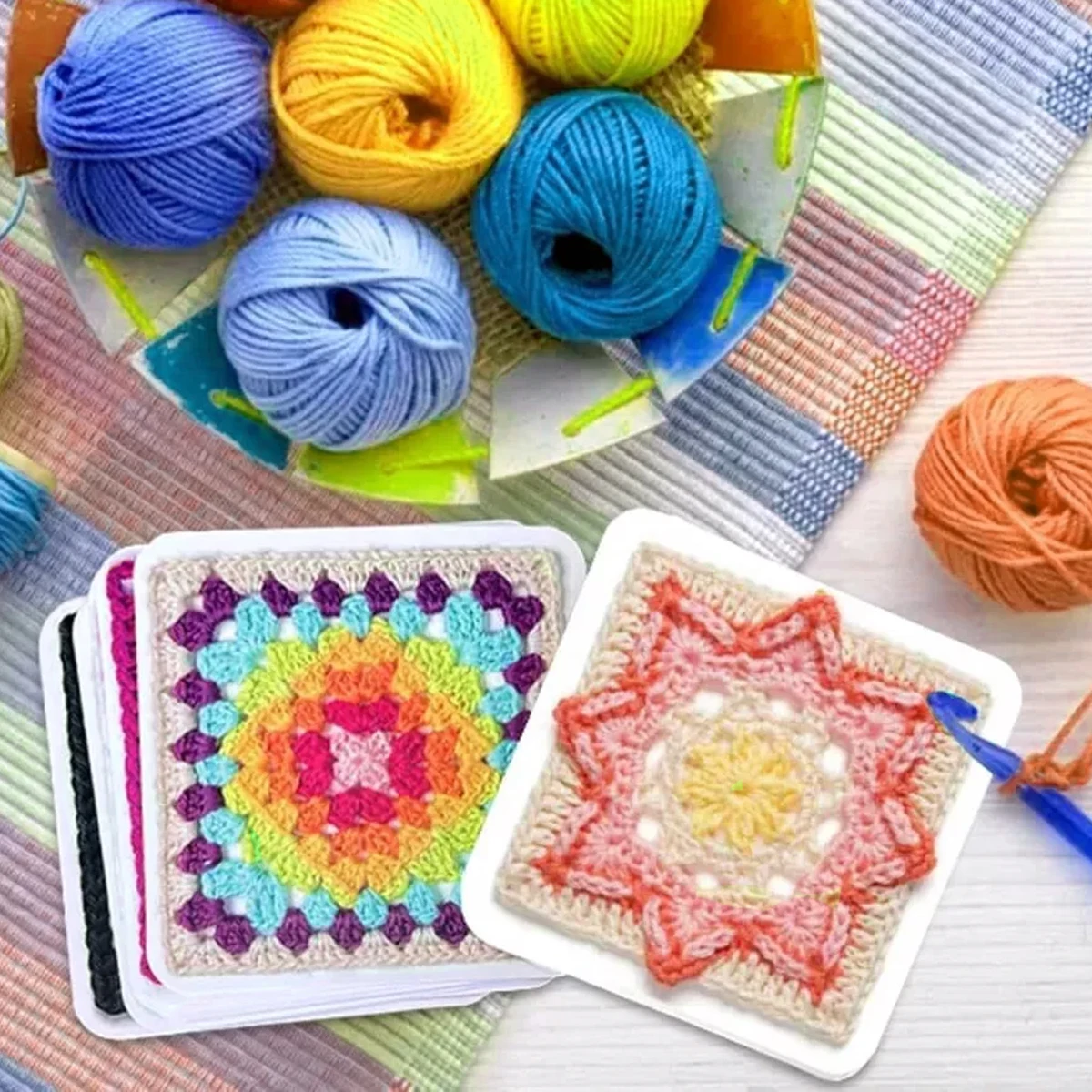 

1Set 50 Mix Matchs Designs DIY Crochet Cards The Granny Square Card Decks Knitting Kit Knitted Pattern Cards Set for Beginners