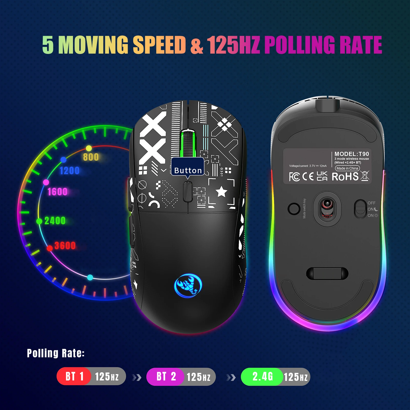 

Беспроводная механическая мышь 2,4G, игровая мышь RGB, эргономичный дизайн, срок службы 10 миллионов ключей, 3600 скоростей, 6 режимов освещения RGB