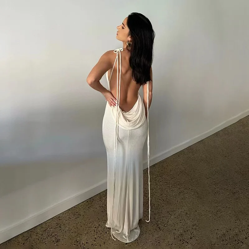 2023 backless maxi ruhát sexi Narancsszínű Spagetti szíj Csekély ruhát számára Nők stv Furkó Félfogadás part ruhát Födémgerenda Kék szín outfits