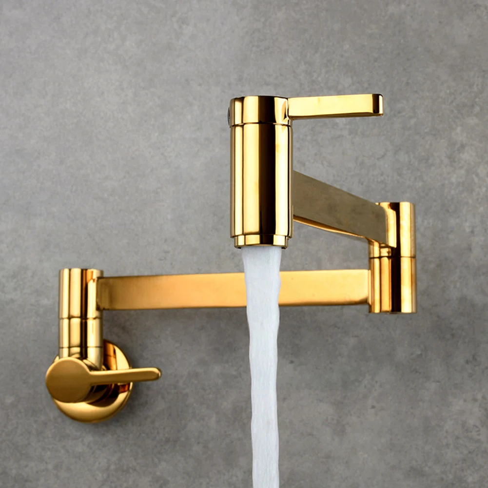 NEW Splash Proof Modern Basin Sink Wall Mount Tap Brass Kitchen Faucet Easy Install Spout Folding Arm Bathroom Double Switch