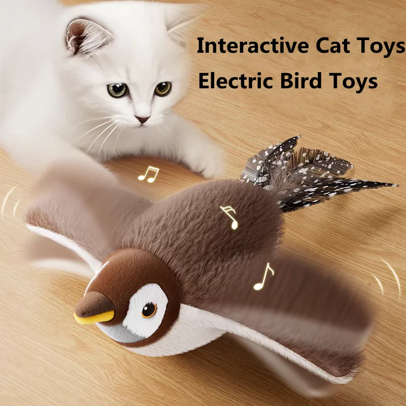 Hot Cat Interactive Toys Catnip Electric Pat Bird (with Catnip) Dog Cats Touch-Activated Squeaky Plush Toy Pet USB Rechargeable image 2