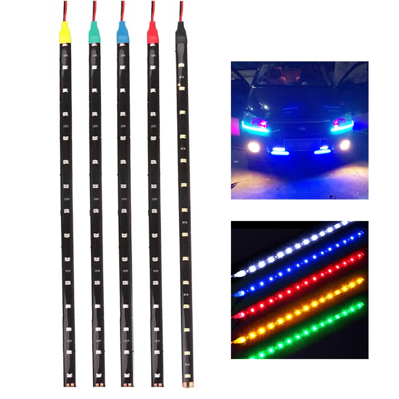 1pcs 30cm Car Ambient Decorative LED Strip Light Auto DRL Styling Flexible Atmosphere Light 12V 15 SMD White Red Yellow Bule