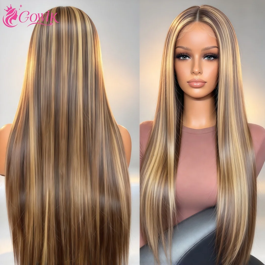 P4/27 Highlight Straight 13x6 Lace Front Human Hair Wigs Bone Straight Ombre Colored 250% High Density 36 Inch Lace Frontal Wig