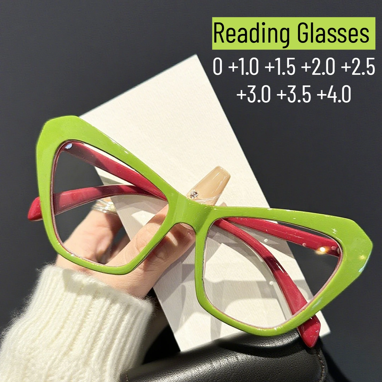 

2025 Oversized Cat Eye Color Collision Presbyopia Glasses for Women New Anti-blue Light Reading Glasses Diopters 0 TO +4.0