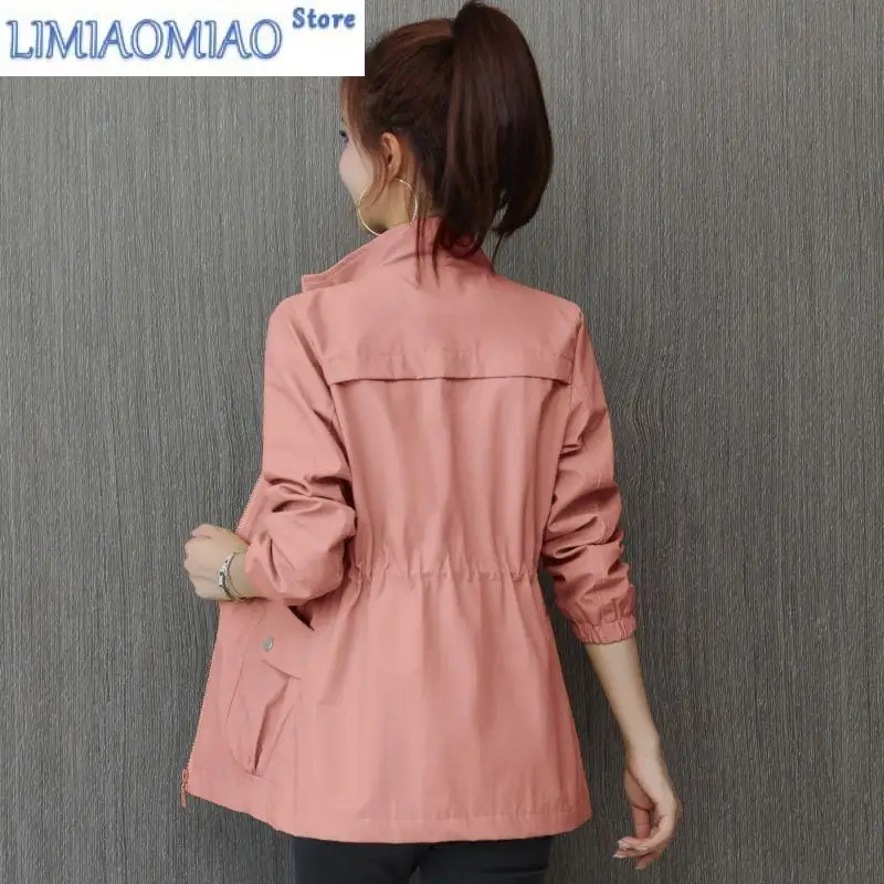 

New Spring Autumn Trench Coat Women's Windbreaker Slim Stand-Collar Solid Outwear Ladies Short Casual Outwear Tops Lining