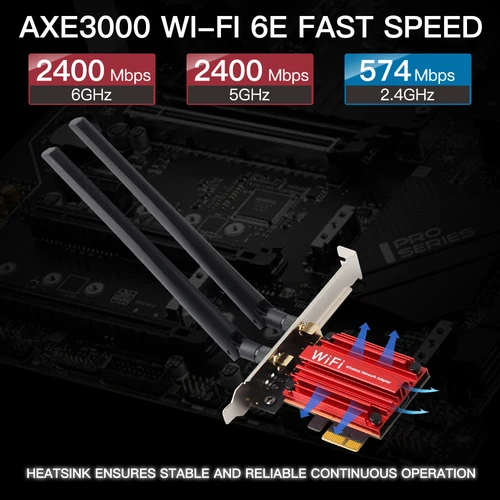 Imagen 2 del producto Adaptador WiFi 6E 5400Mbps PCIe Wifi AX210 tarjeta de red inalámbrica AXE3000 BT5.3 2,4/5/6GHz 5374Mbps MU-MIMO 802.11ax para Win 10/11