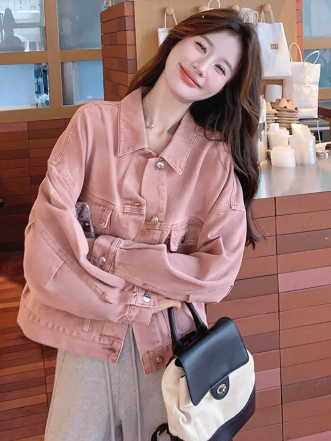 

Короткие куртки женские женские модные Y2K отложной воротник на пуговицах спереди карман женская чистая простая базовая стильная верхняя одежда длинная