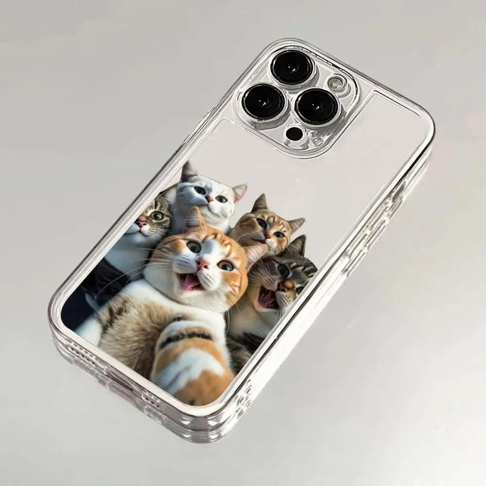 Funda de teléfono Cat selfie adecuada para iPhone 17 16 15 14 13 12 11 Pro/Max/Plus funda trasera transparente anticaída y a prueba de golpes