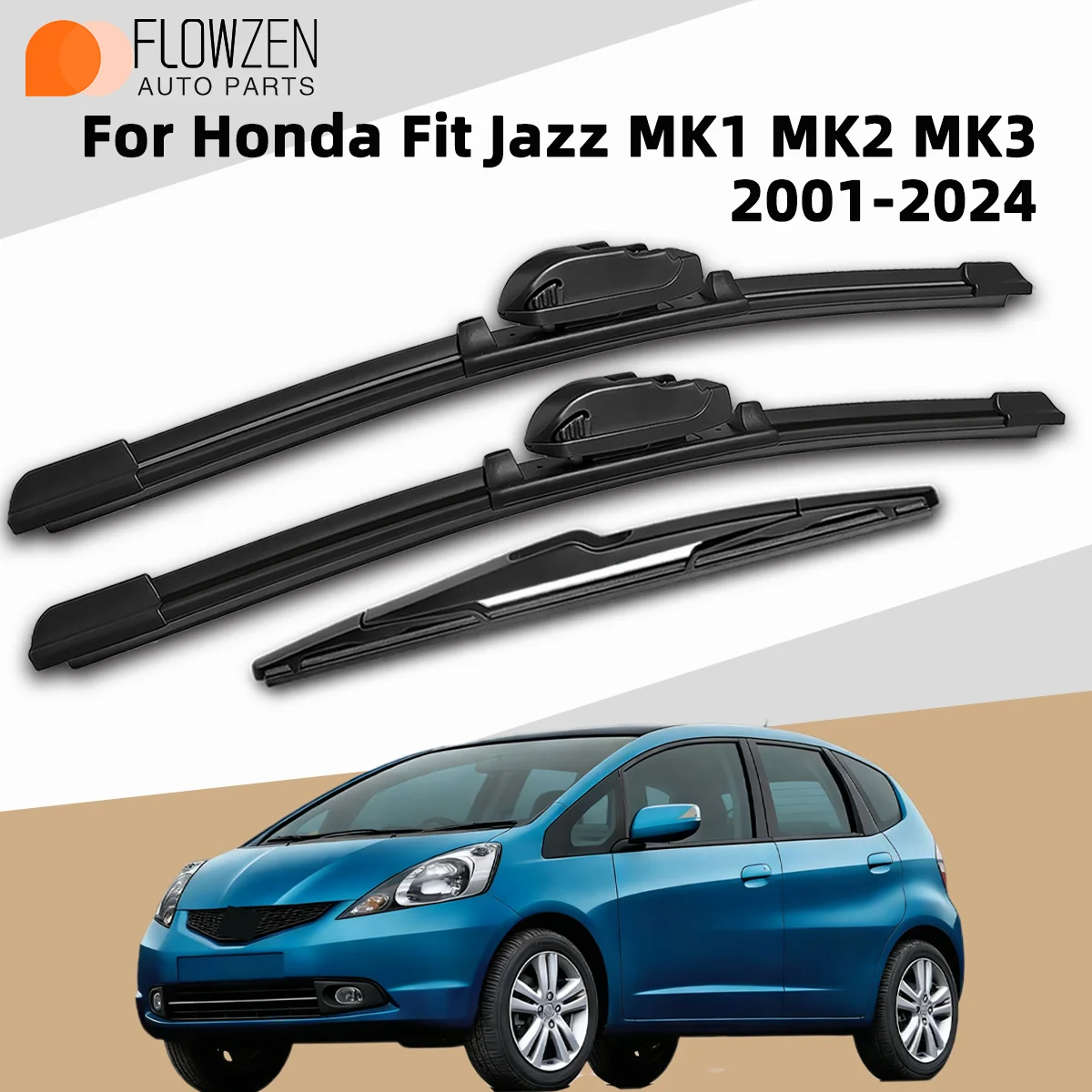 

3 шт. передних и задних щеток стеклоочистителя, подходят для Honda Fit Jazz MK1 MK2 MK3 2001-2024, премиум-качество, бесшумные, без разводов, долговечные, автомобильные аксессуары