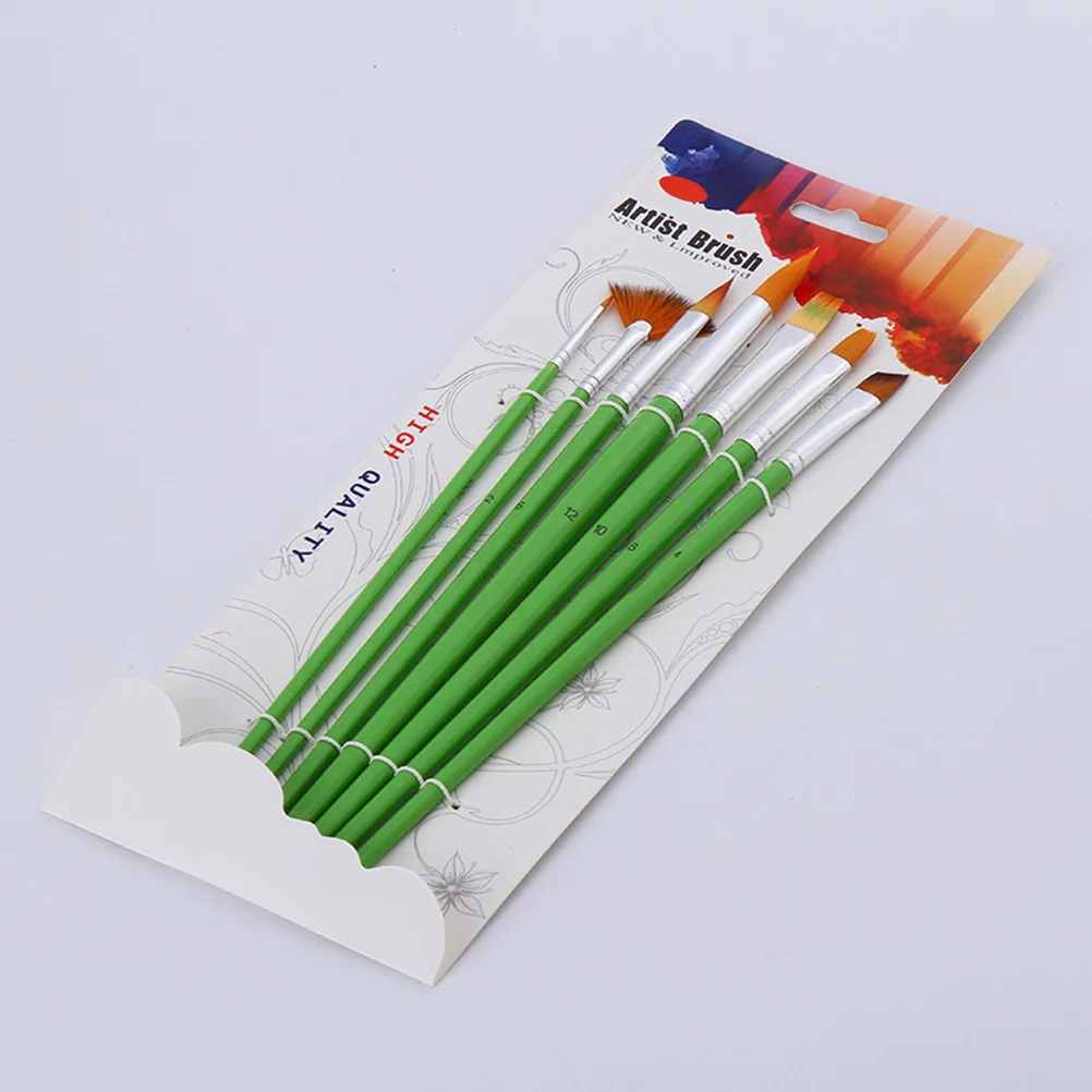 

7Pcs Painting Brush Set Nylon Hair Green Handle Acrylic Oil Watercolor Gouache Pottery Art Set Ideal for Students Beginners