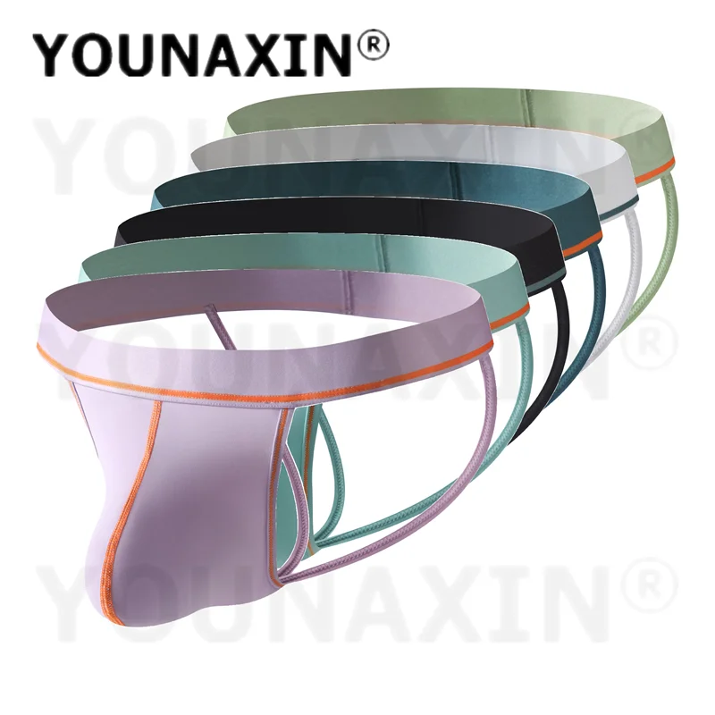 6 Pieces Men's Sexy Ice Silk Thongs Breathable Big Pouch Personality Party Bikini Briefs M L XL 2XL YOUNAXIN