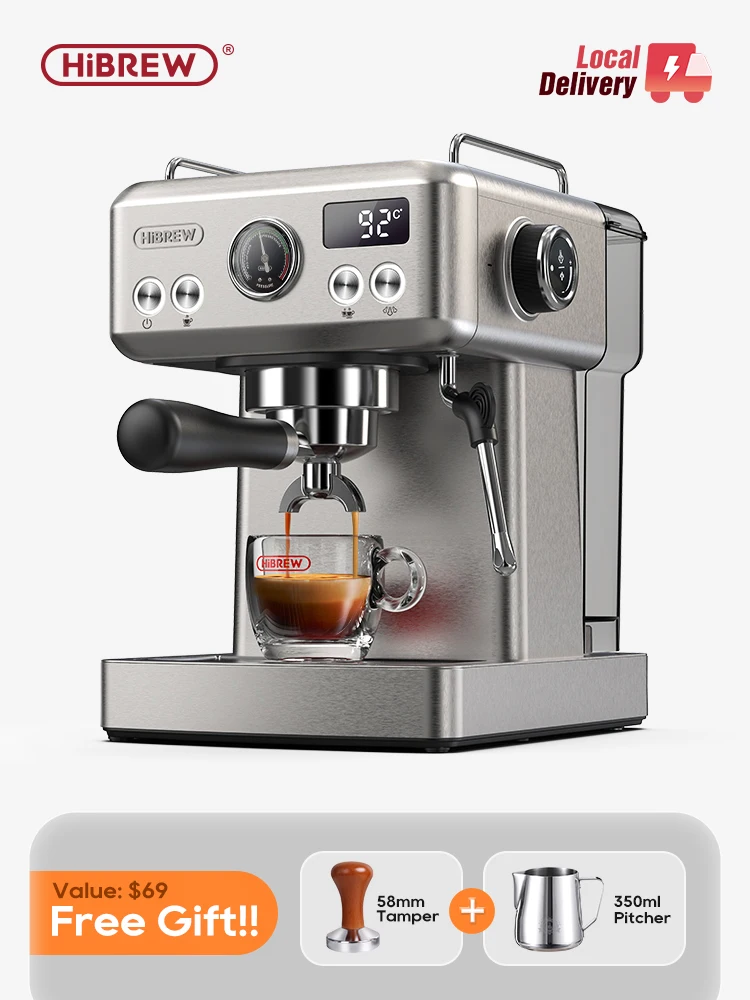 HiBREW-cafetera Espresso semiautomática de 20bar, portafiltro de 58mm con temperatura ajustable, cafetera fría/caliente, caja de Metal H10A