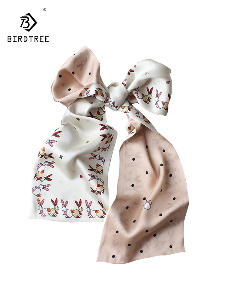 Birdtree-Écharpe lapin pour femme, 100% véritable injSweet, écharpe de tempérament, cadeau de la colonne vertébrale, ruban tout match, printemps automne 2024, A41174QC