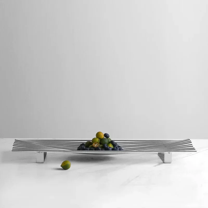 Stainless steel line tray ornament, model room hotel villa creative decoration storage tray