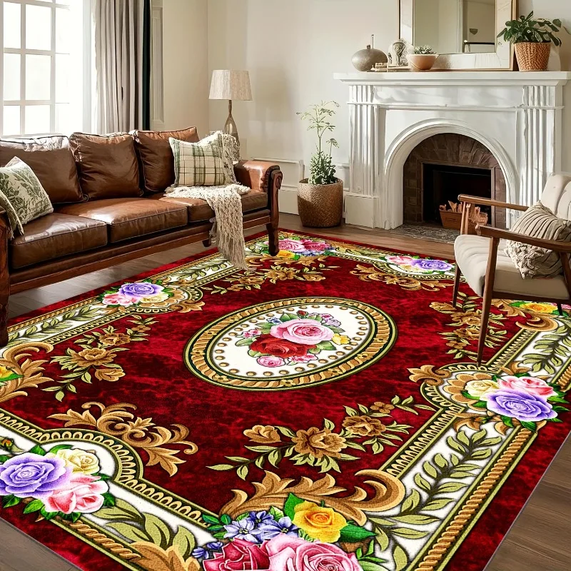 

1pc Area Mat Bohemian Design, Non-Slip Backing Machine Washable for High-Traffic Areas Living Room, Bedroom, Bohemian Floral Mat