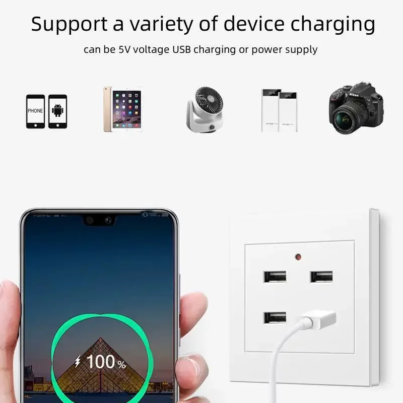 DepoGuye Universal usb Wall Outlet, bedroom embedded 4 port USB socket wall, with LED light,,2.1A mobile phone charging socket