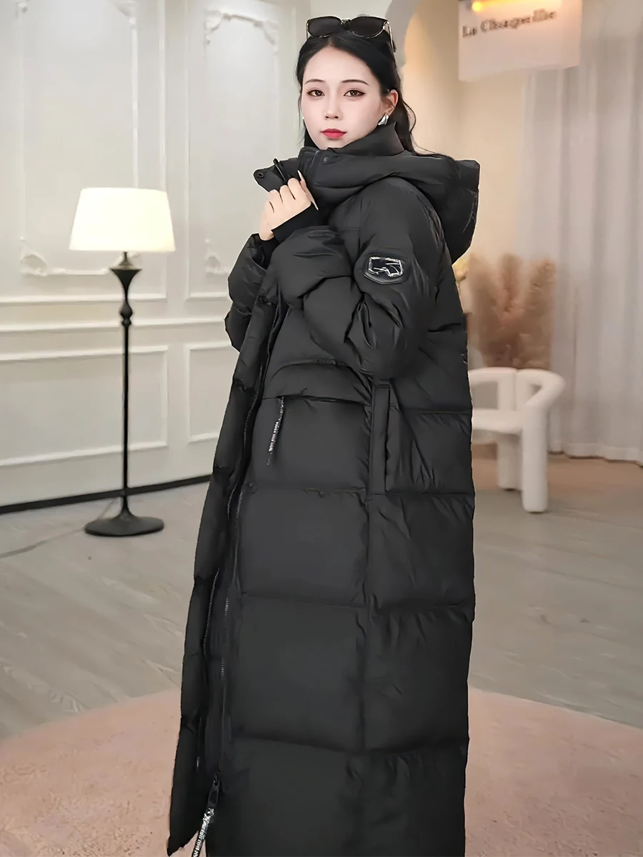 เสื้อโค้ทยาวแฟชั่นลำลองระดับไฮเอนด์สีขาว  แบบพัฟเฟอร์  สำหรับผู้หญิง  ทันสมัย  มีฮู้ด  คอตั้ง  สำหรับฤดูหนาว  สินค้ามาใหม่