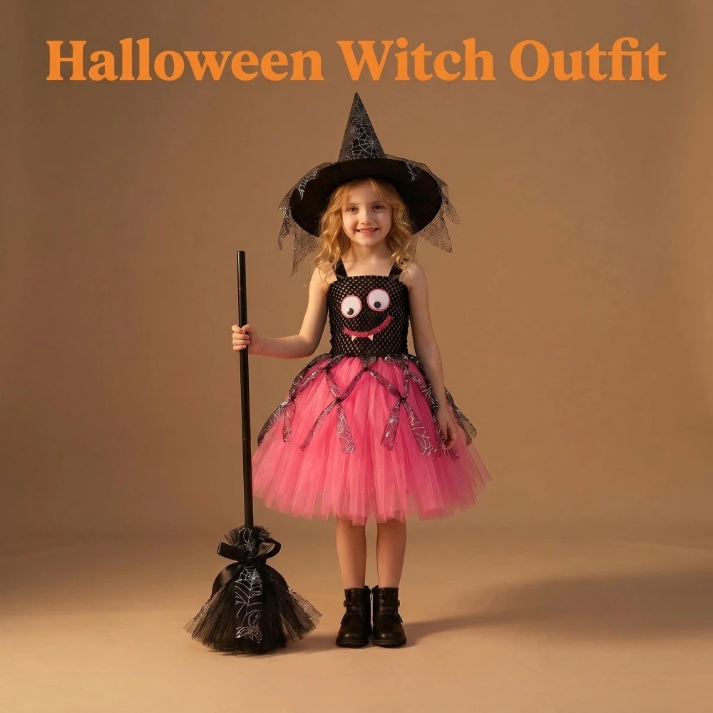 Girl Spider Sleeveless Fluffy Layered Funny Glitter Mesh Tutu Dress Halloween Spooky Fantasy Party Performance Dress Up Clothing