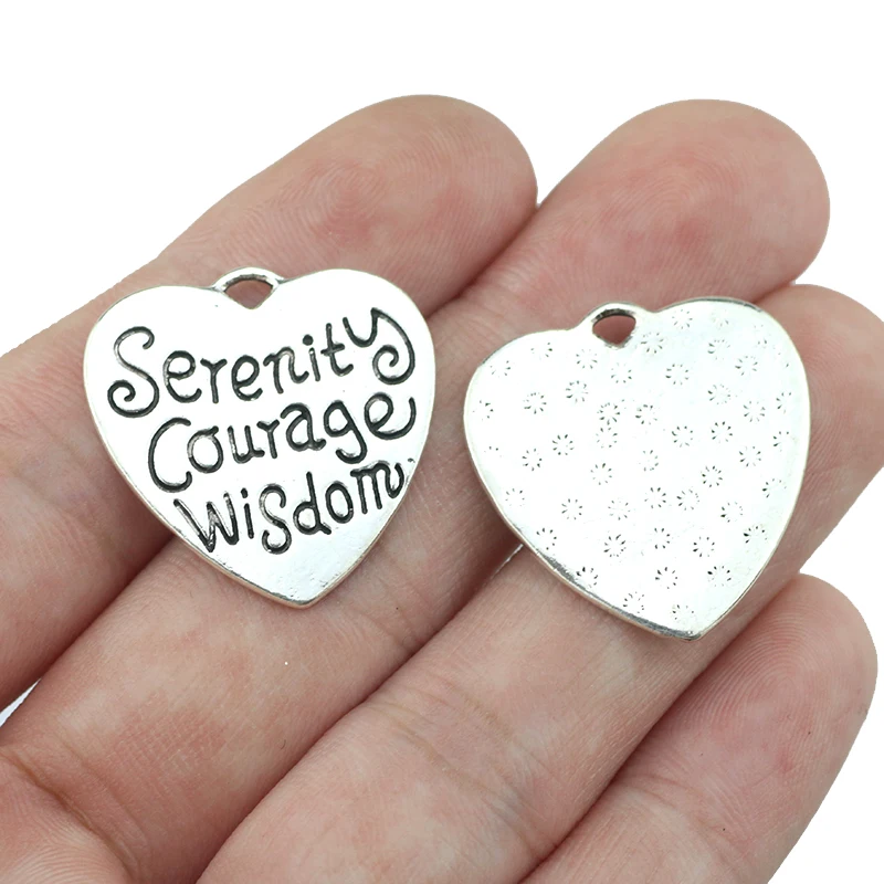 High Quality 10 Pieces/Lot Diameter 25mm letter printed serenity courage wisdom healing of word Message Round disc Charms