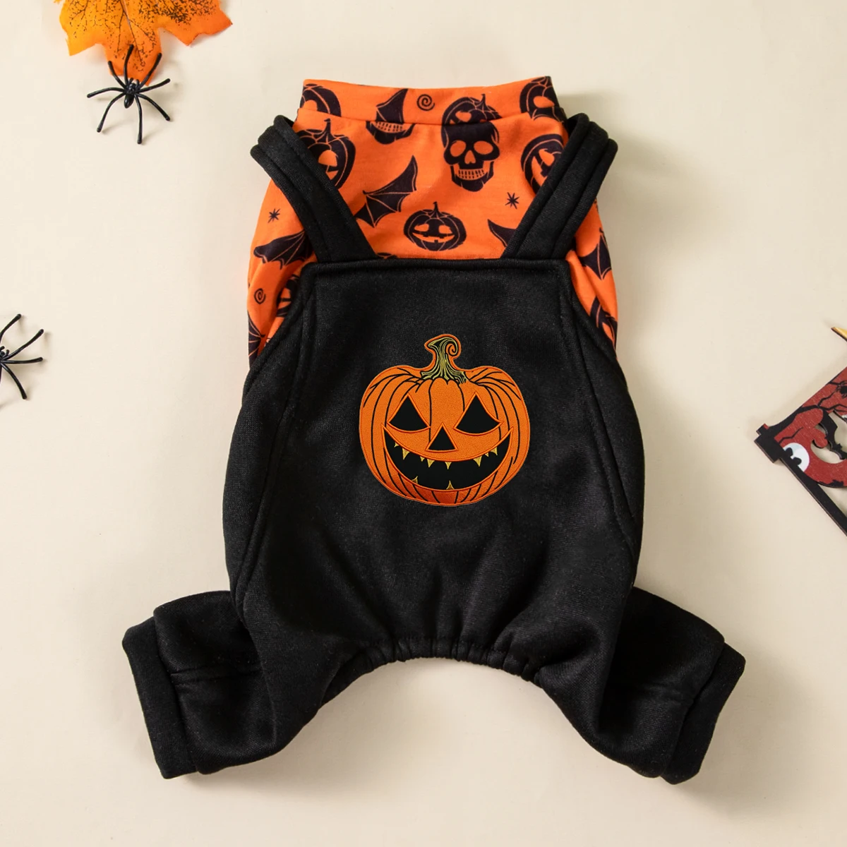 Halloween-Kostüm für Hunde, Kürbis-Schädel-Print, vierbeiniger Haustier-Overall für kleine Hunde, Welpen-Feiertagsoutfit – Detail 5