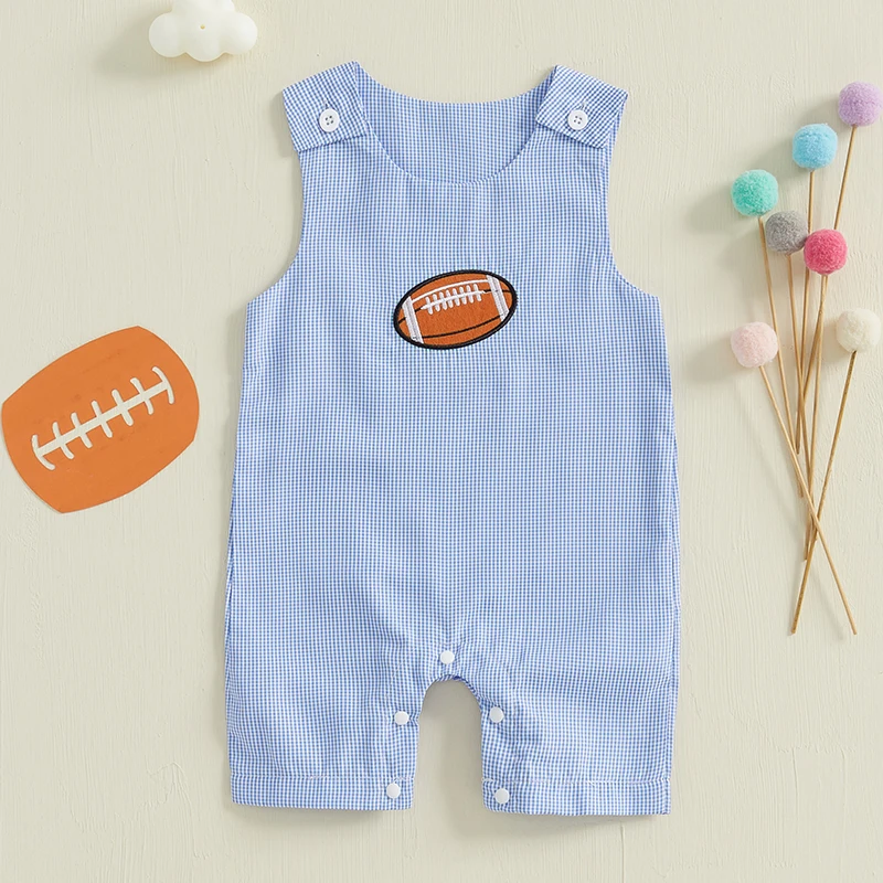 Infant Unisex Rompers Checkered Rugby Embroidered Sleeveless Bodysuits Lightweight Overalls Jumpsuits for Summer Casual Wear