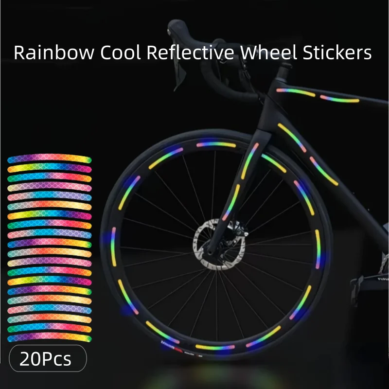 20PCS Glow in The Dark Bike Stickers, Rainbow Reflective Wheel Decals for Night Safety, Fit Bicycle Moto Motorcycle