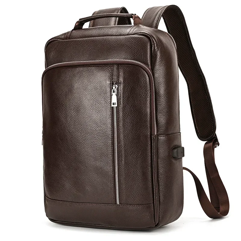 

2024 Fashion Cow Genuine Leather Men Backpacks Real Natural Leather Student Backpack Boy Luxury Brand Large Computer Laptop Bag