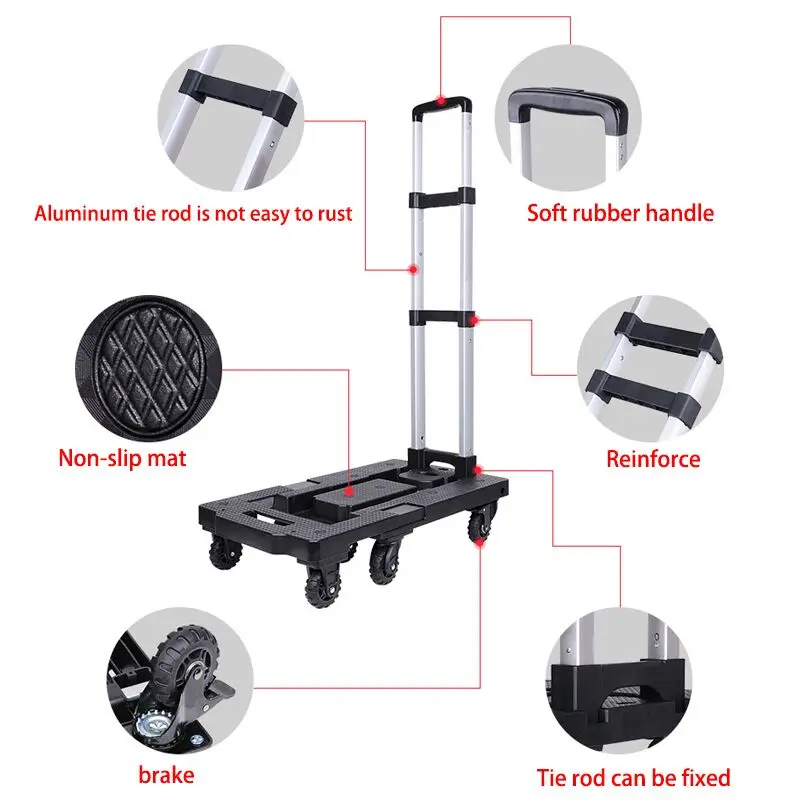 7 Wheels with Brake Shopping Cart Trolley Universal Folding Portable Pull Grocery