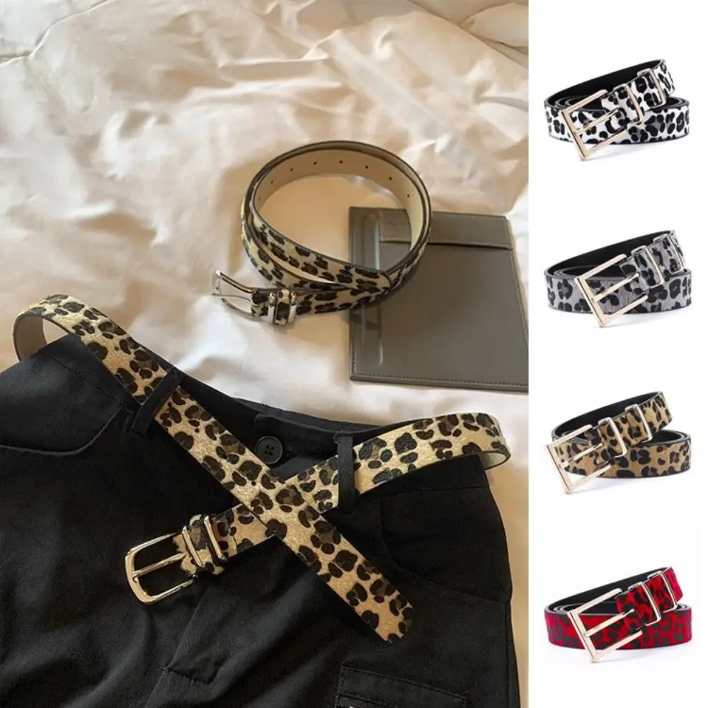 

Retro Leopard Print Belt Y2K Metal Buckle PU Leather Waist Belt Hip-hop Dress Decoration Punk Waistband Female/Girls