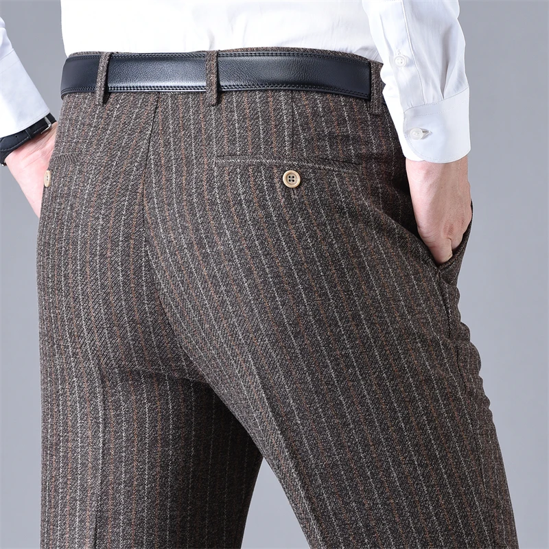 

Мужские шерстяные брюки премиум-класса: осенне-зимние, прямые, с высокой талией, глубокой посадкой, повседневные, деловые, стильные