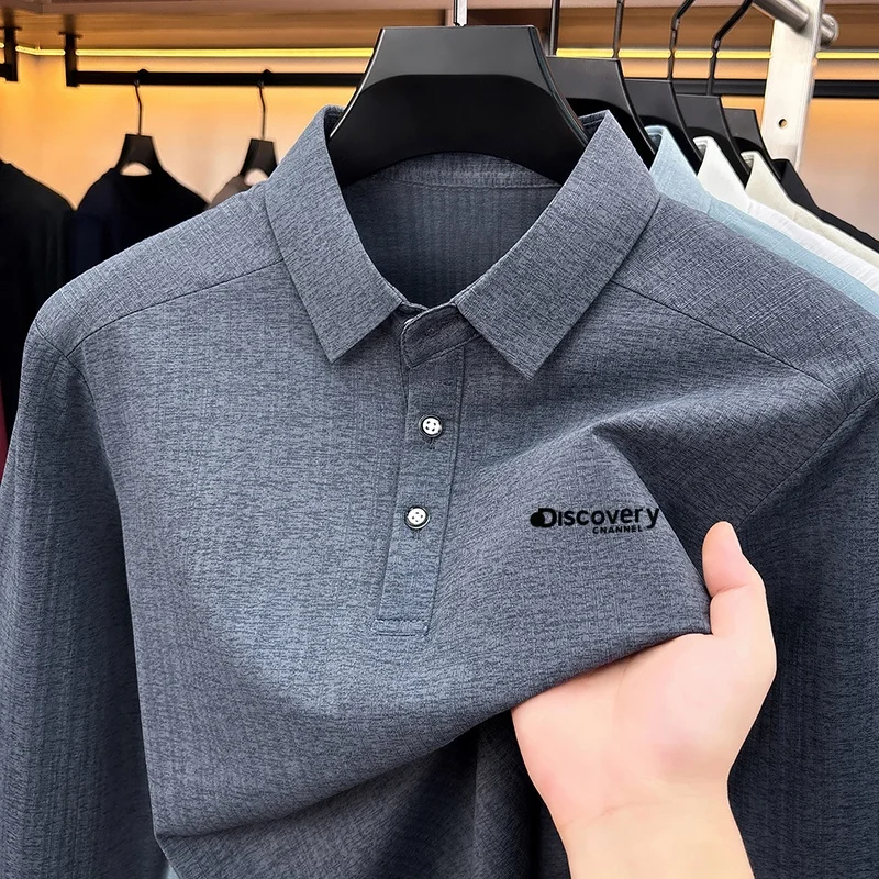 Designer-Marken-Poloshirt für Herren mit Original-Print, Herbst-Neuheit, einfarbig, langärmelig, mit Kragen, Business-Casual-Herrenbekleidung – Detail 8
