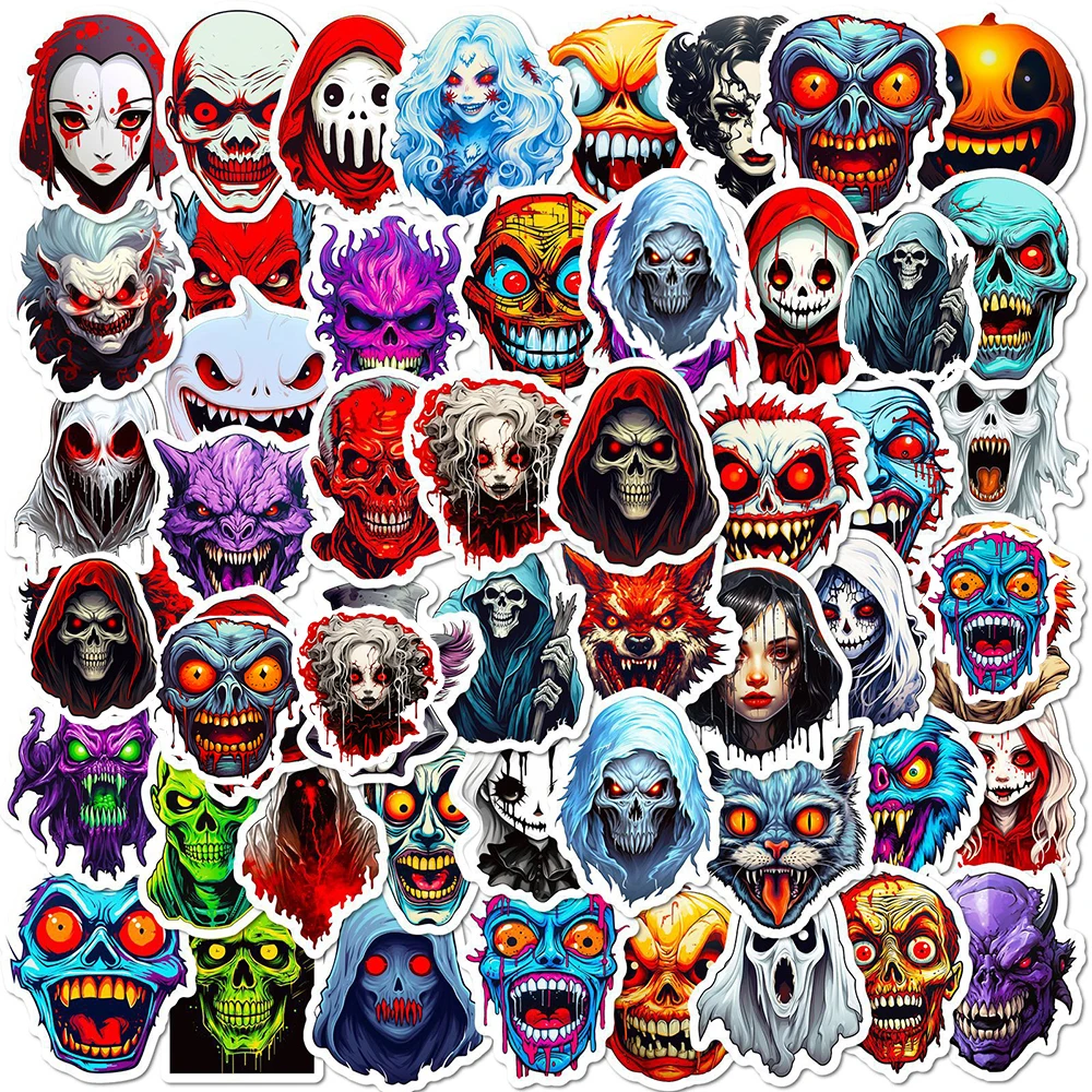 Impermeável Halloween temático adesivo, personagens de terror, graffiti adesivo, decoração assustadora, decalque, graffiti, skate, motocicleta, 10, 30, 50pcs