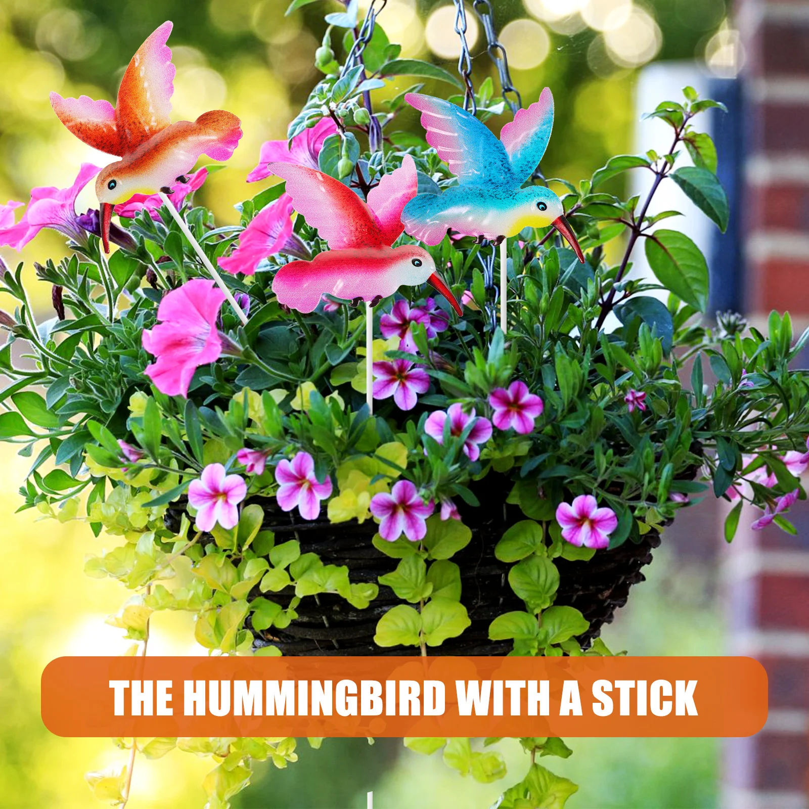 

4pcs Hummingbird Stakes Iron Garden Decoration Lawn Ornament Yard Art Metal Hummingbird Stakes Home Decor Windmill Stake