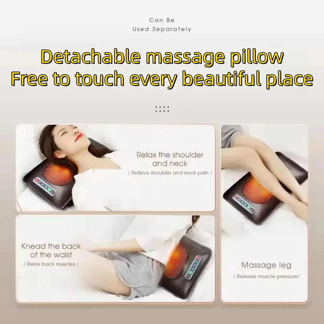بساط تدليك للعلاج الحراري للأكتاف والرقبة والظهر، وسادة تدليك منزلية متعددة الوظائف