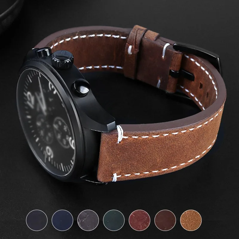 Retro Genuine Leather Watch Strap 18/20/22/24mm Vintage Quick Release Watchband for Rolex Universal Wristbelt Bracelet Accessory