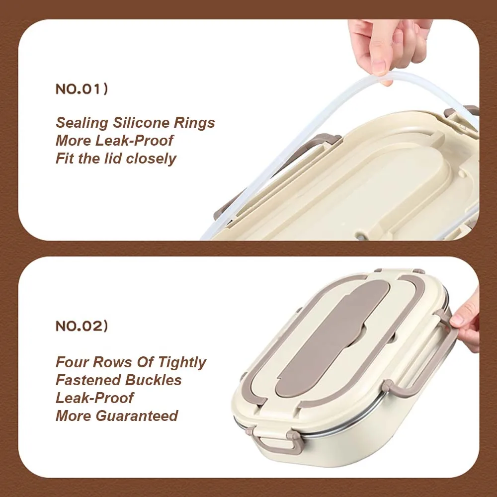 صندوق بينتو من الفولاذ المقاوم للصدأ 304، صندوق طعام بأربعة حجرات مع وعاء حساء، عيدان تناول الطعام وملعقة، مناسب للعاملين في المكاتب #5