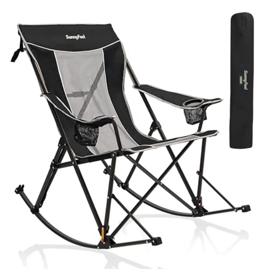 

Oversized Folding Rocking Camping Chair with Buckle Design Outdoor Rocker High Back Lawn Camp Rocker Chair with Cup Holder Heav