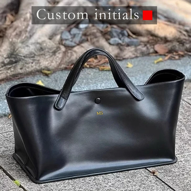 Custom Initials Genuine Leather Tote Bags For Women Luxury Designer Handbag Purse 2024 New In Cowhide With Inner Pocket Shoulder