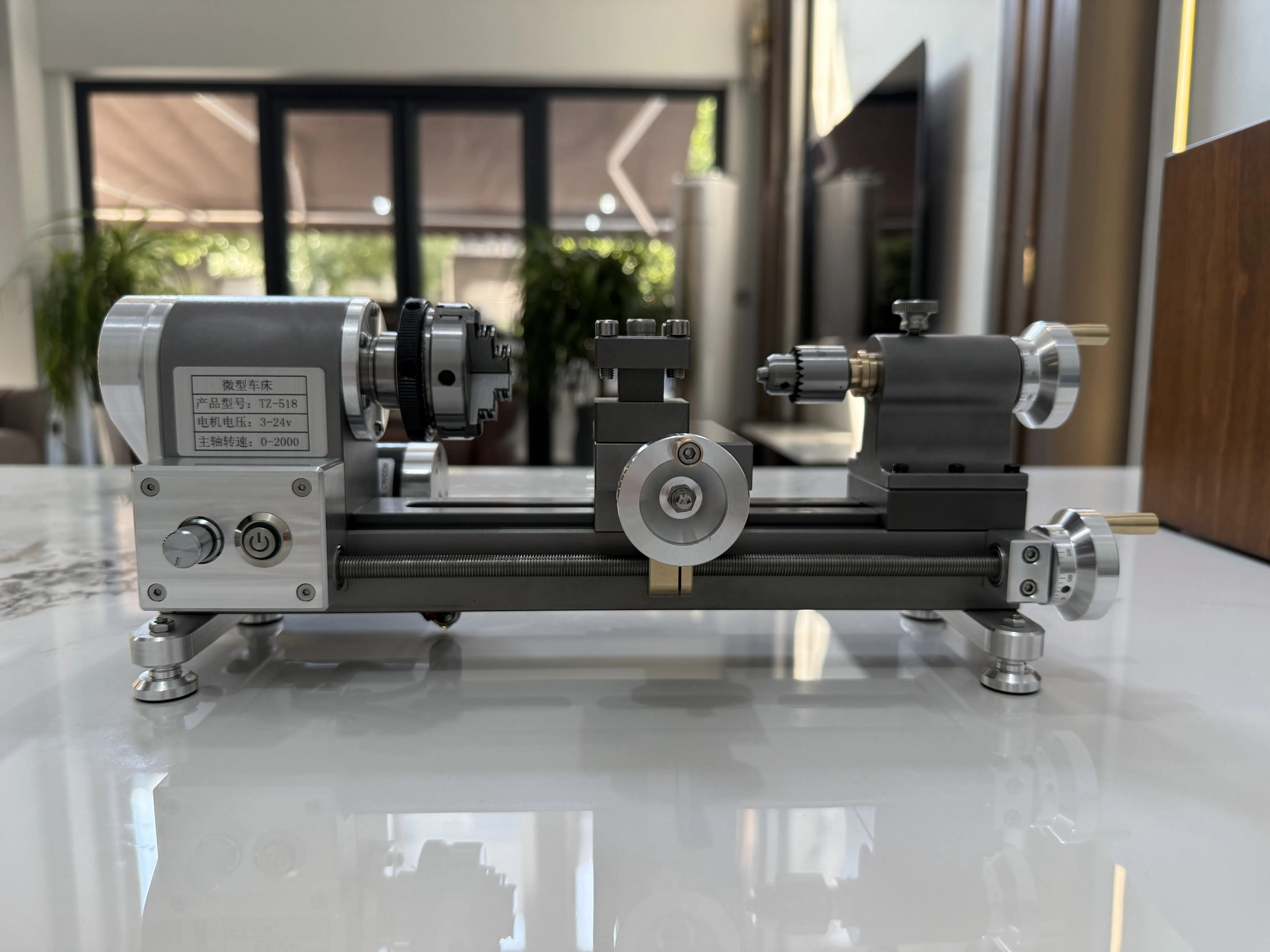 Mini Metal Lathe 24V 30W Variable Speed Benchtop Turning Machine with 3-Jaw Chuck for DIY Model Making