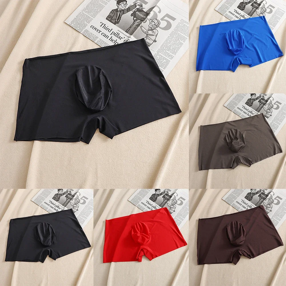 Boxers de seda de gelo sem costura para homens Boxershorts Bulge Pouch, roupa interior elástica, cuecas com seta respirável, cuecas sexy