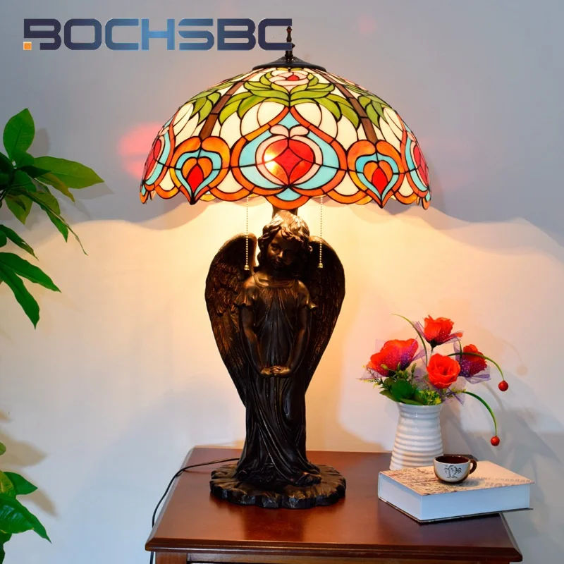 BOCHSBC Tiffany stained glass desk lamp pastoral retro style art deco living room dining room bedroom angel gift lighting