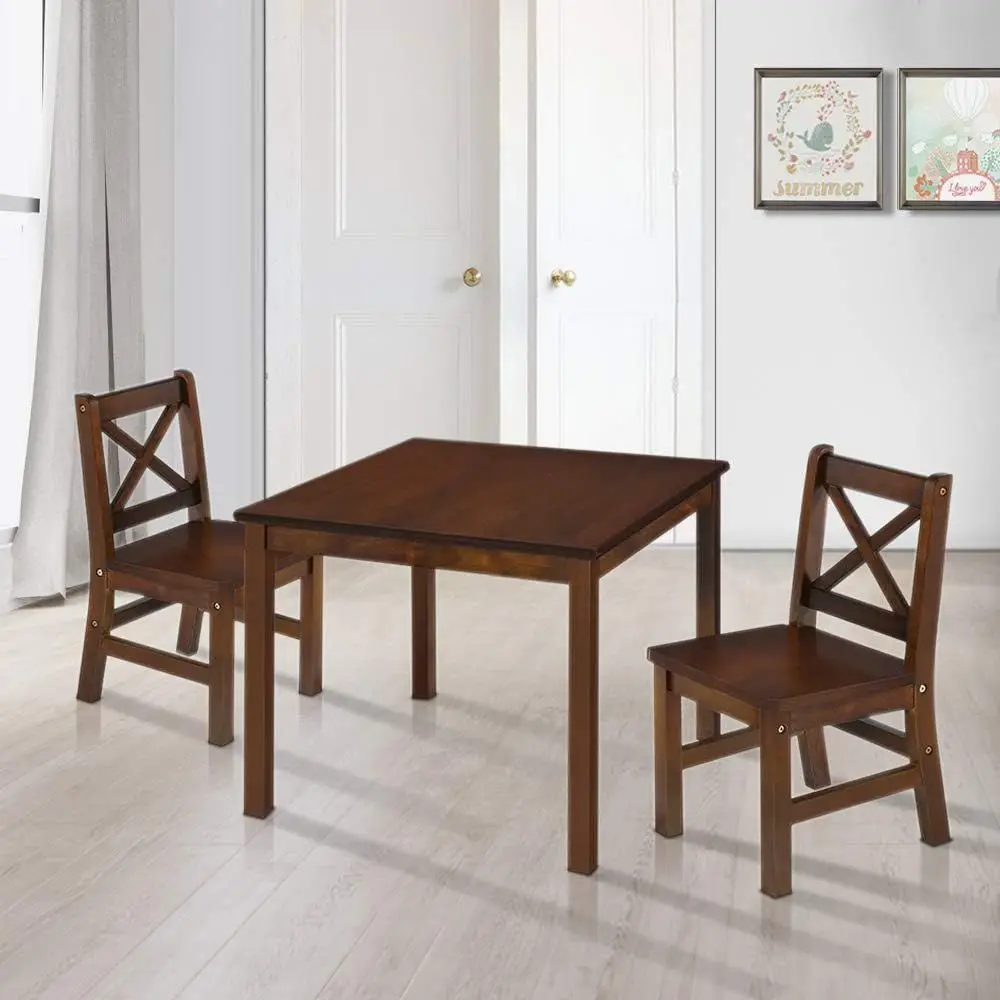 

Hard Wood Kids Table and Chair Set (2 Chairs Included), Coffee, 3 Piece Set