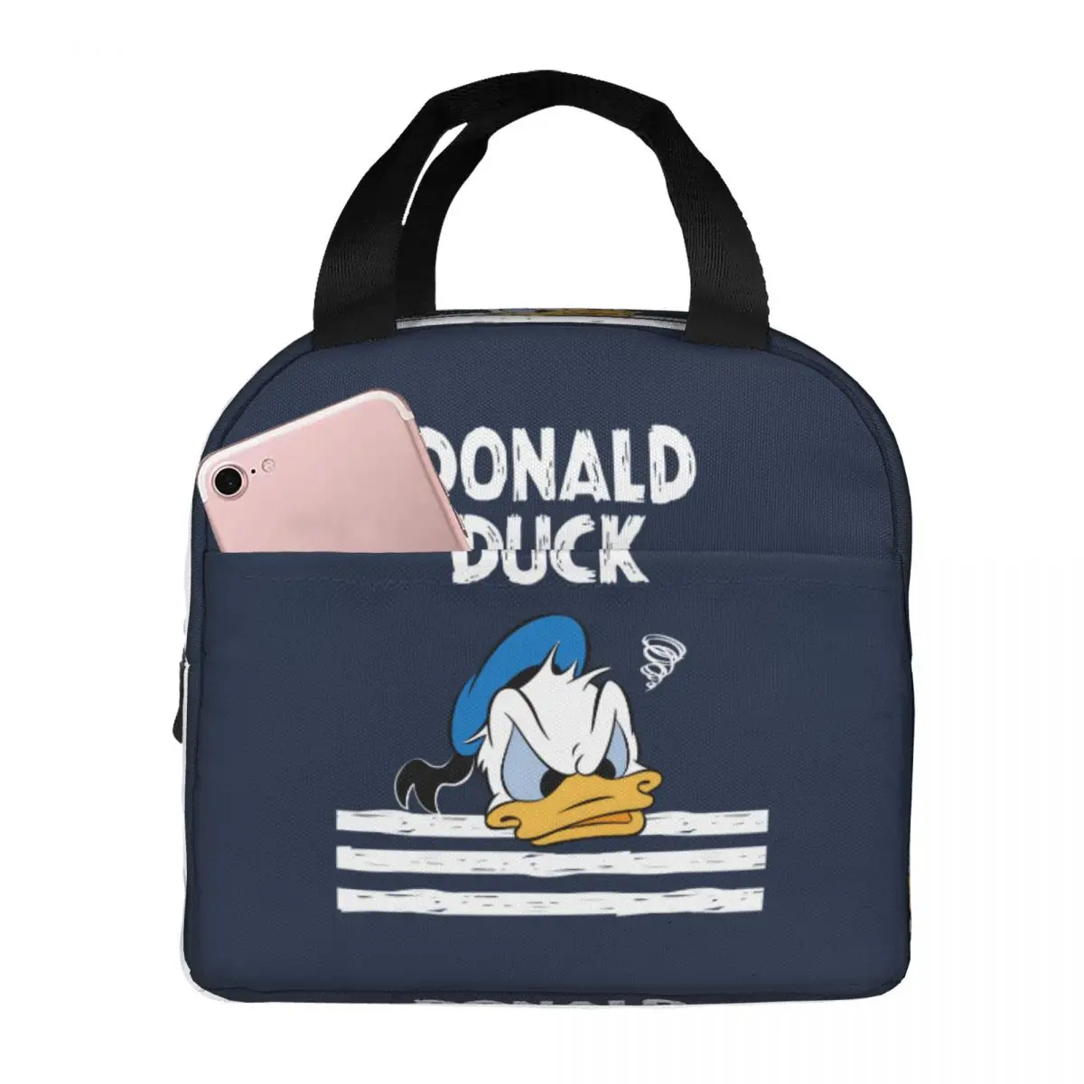 Bolsa de almuerzo aislada personalizada con diseño de patos de anime Donaldes, para acampar, viajar, lonchera térmica portátil con dibujos animados para hombres