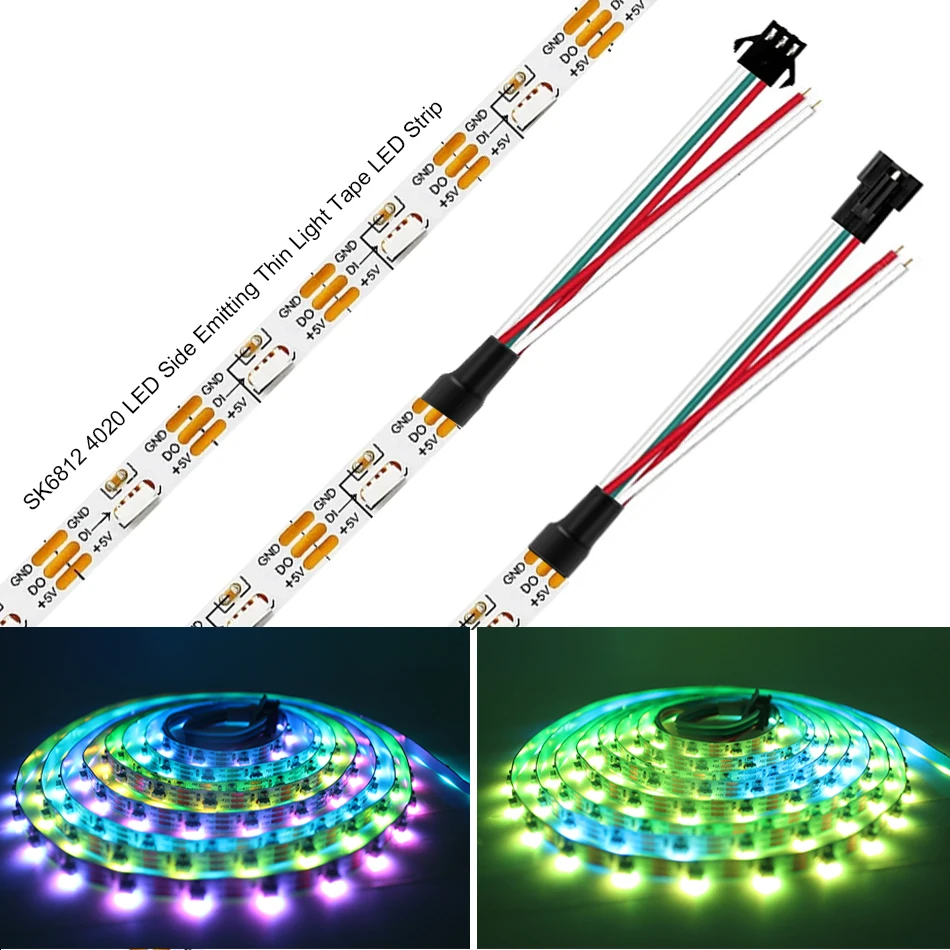 

SK6812 Светодиодная лента WS2812B 4020 Цифровая светодиодная лента с боковым излучением 60 светодиодов/м 5 мм RGB Полноцветная индивидуально адресуемая светодиодная лента IC 5 В 12 В