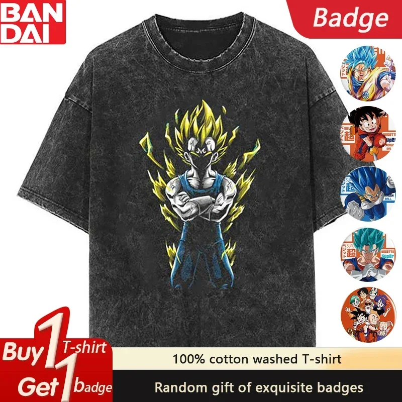 

Официальная черная потертая футболка DRAGON BALL, мужская футболка Super Saiyan Vegeta с желтой молнией Aura и позой со скрещенными руками ​