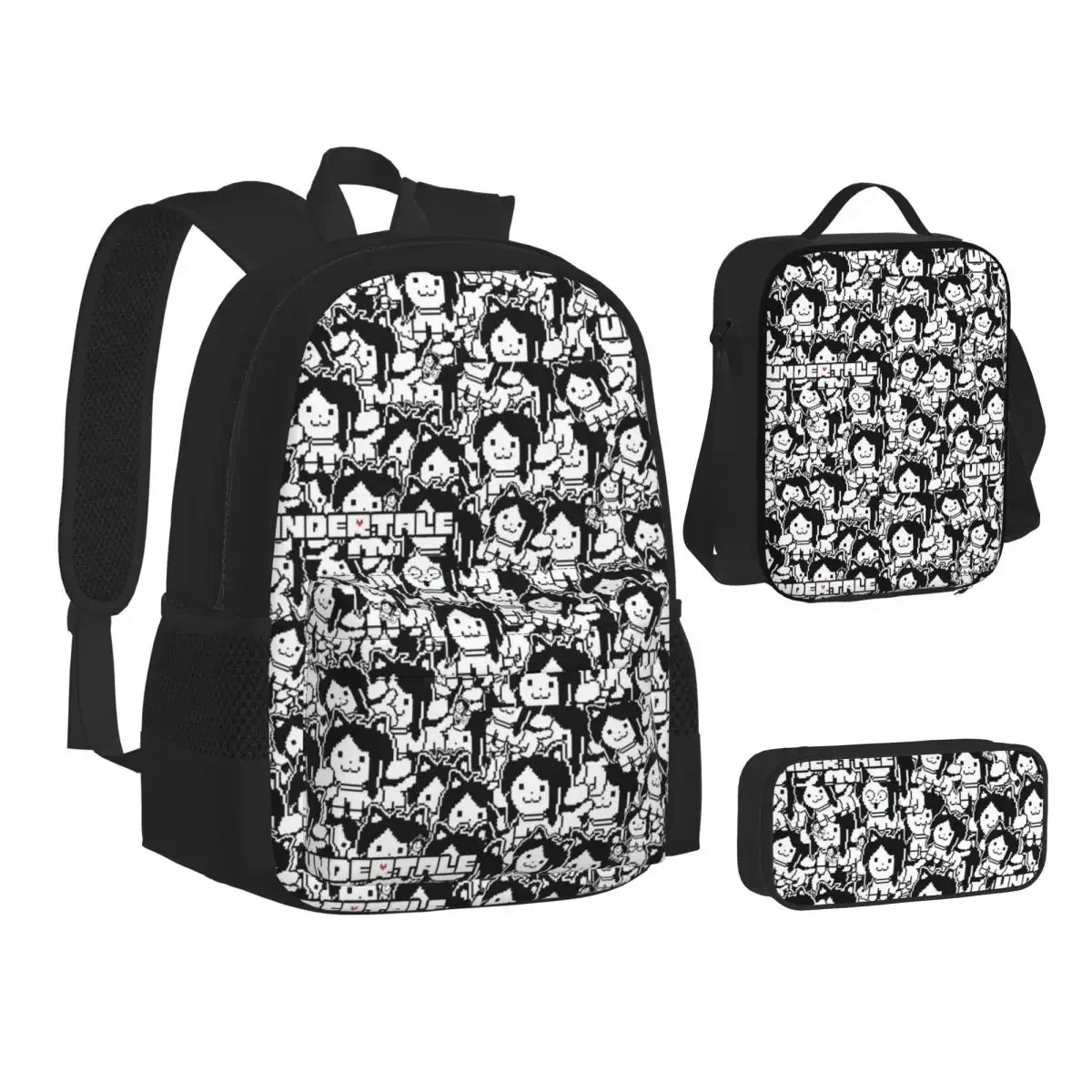 Temmie 2 Backpacks Boys Girls Bookbag Children School Bags Cartoon Kids Rucksack Lunch Bag Pen Bag Three-Piece Set