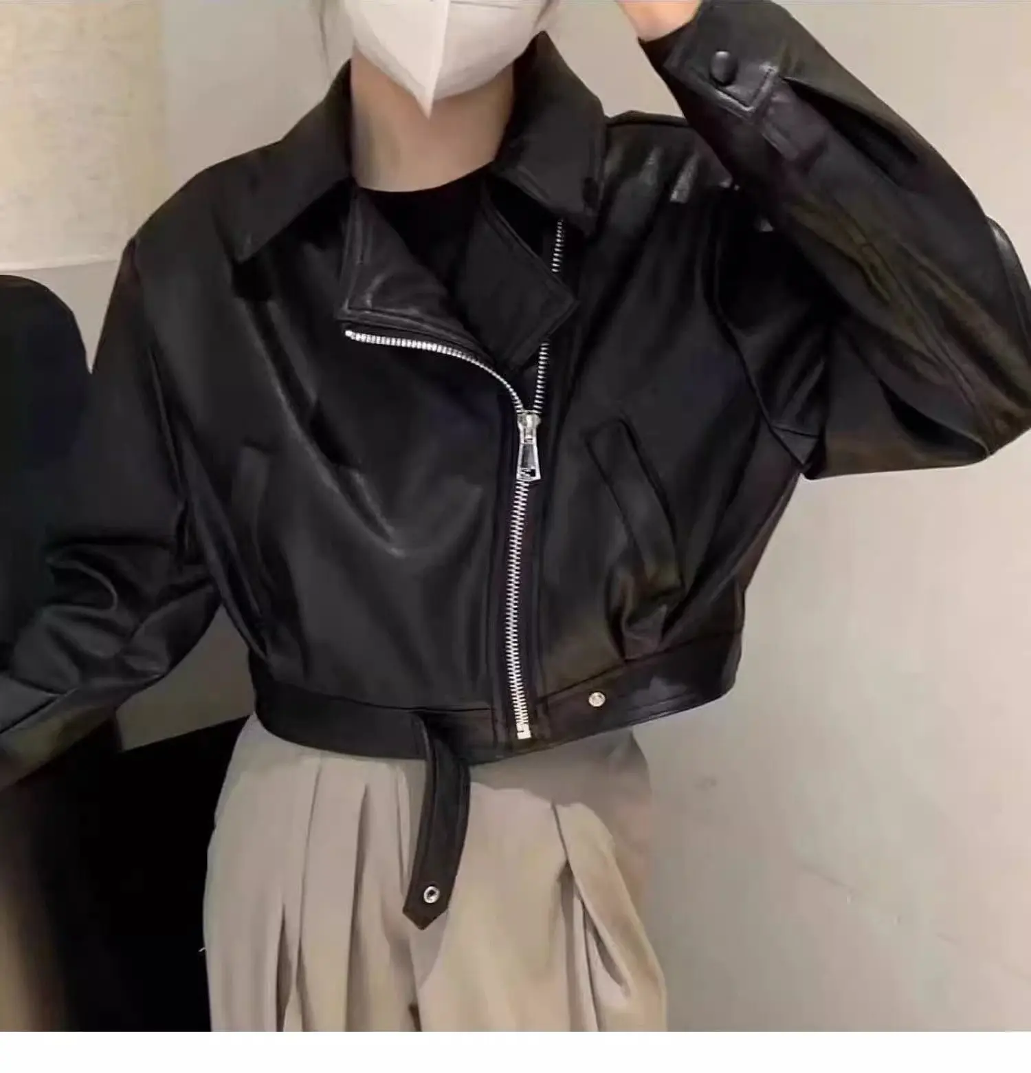 Femmes veste en cuir Vintage américain rue revers court noir PU Biker manteaux femme 2025 automne mode culture hauts manteaux