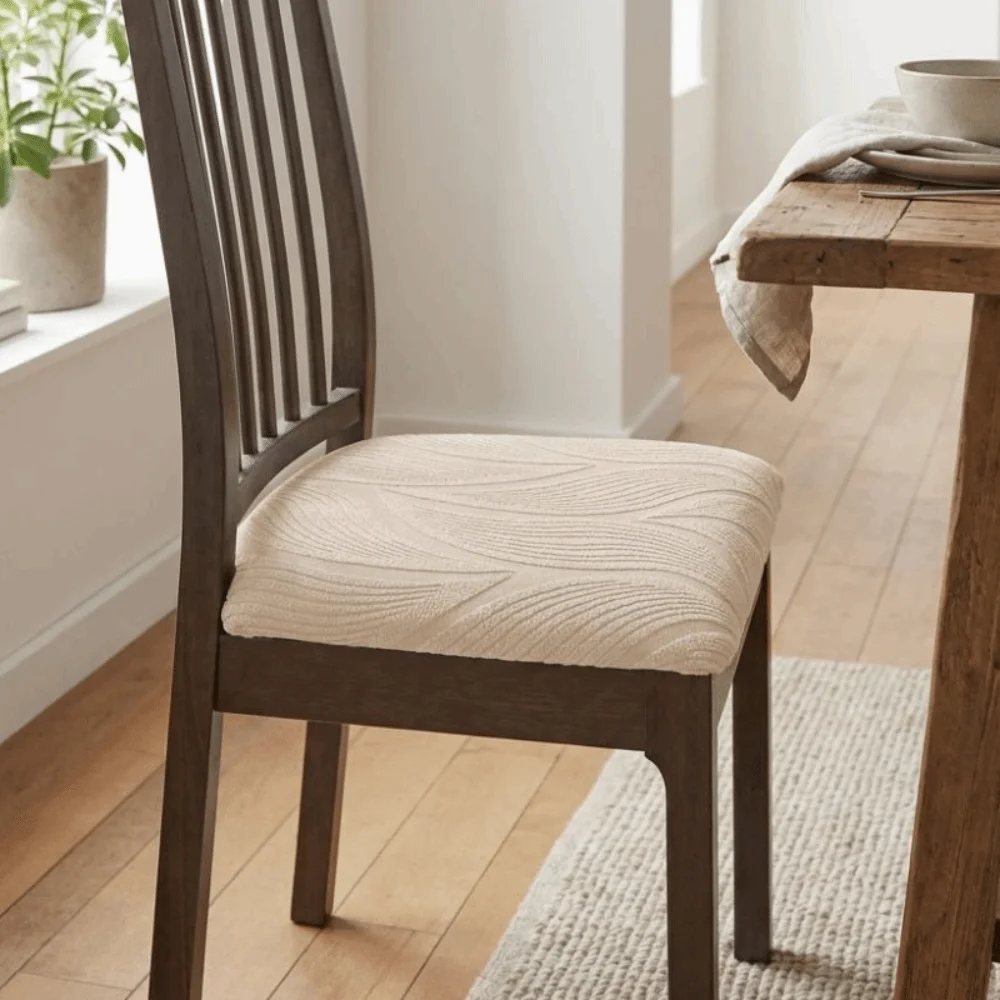 Solid Color Stretch Chair Seat Cover Elastic Anti-Slip Dining Chair Protector Dust-Proof Jacquard Chair Cushion Cover Party