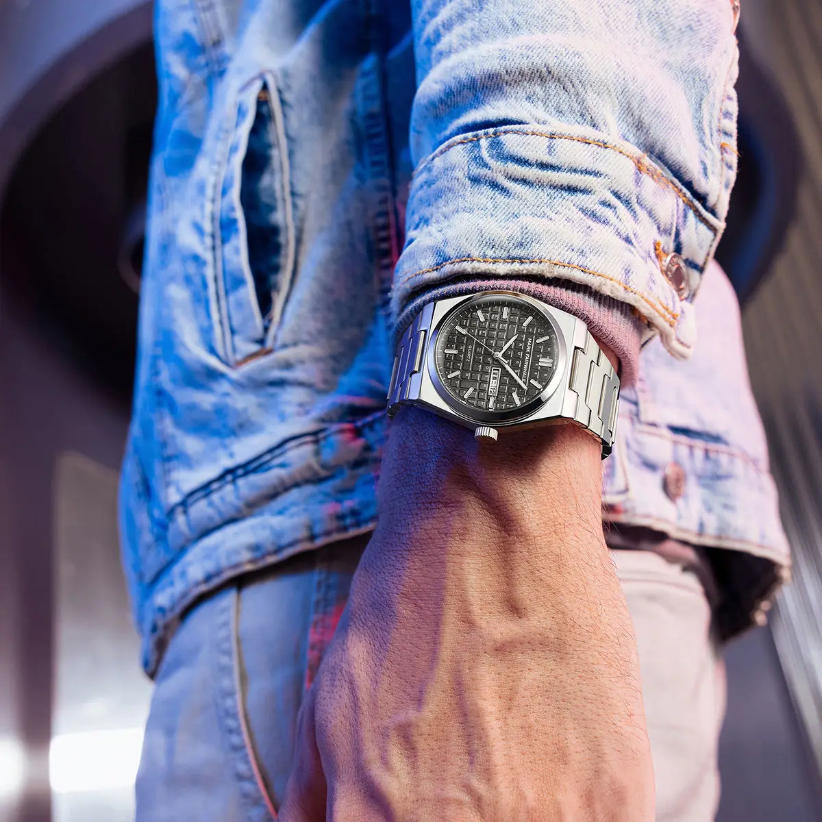 Mark fairwhale movimento de quartzo relógios moda teclado design dial semana luminosa à prova dwaterproof água calendário aço inoxidável homem relógio