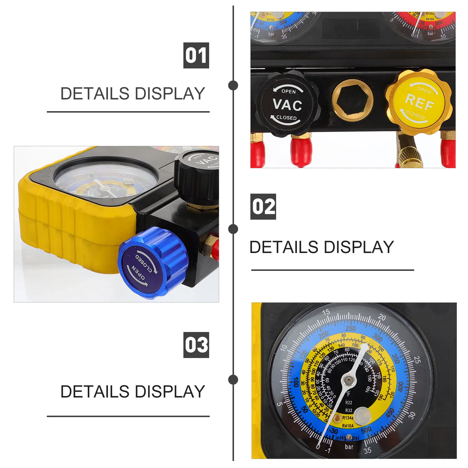 1 Set Cars Set 4 Way A/C Manifold Gauge Set Fits R134A R410A R32 R22 Refrigerants